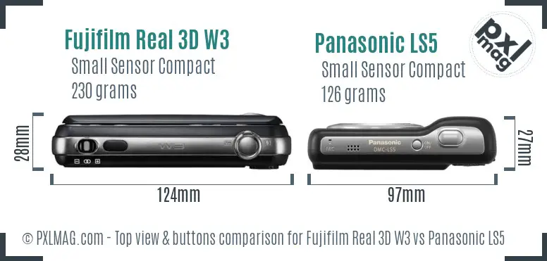 Fujifilm Real 3D W3 vs Panasonic LS5 top view buttons comparison