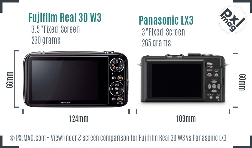 Fujifilm Real 3D W3 vs Panasonic LX3 Screen and Viewfinder comparison