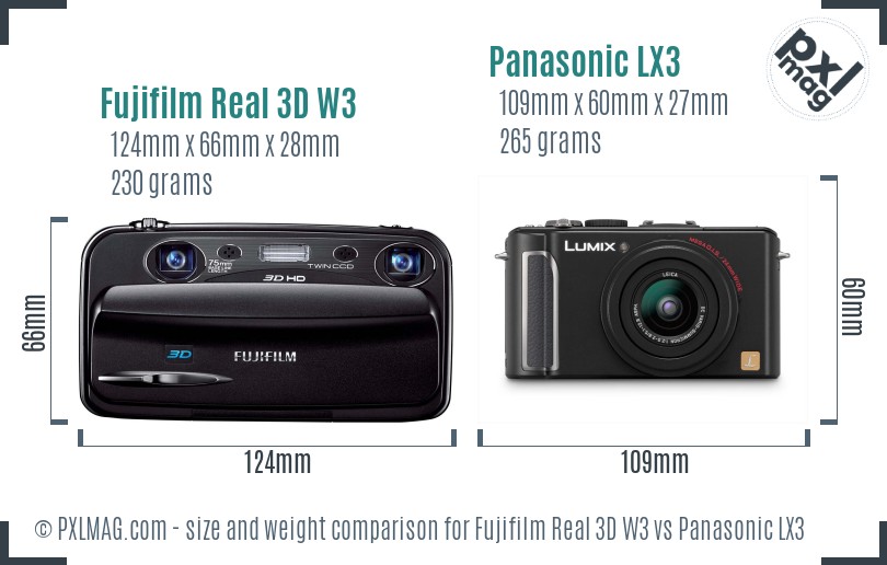 Fujifilm Real 3D W3 vs Panasonic LX3 size comparison Fujifilm Real 3D W3 vs Panasonic LX3 size comparison