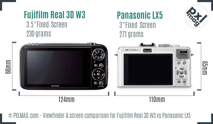 Fujifilm Real 3D W3 vs Panasonic LX5 Screen and Viewfinder comparison