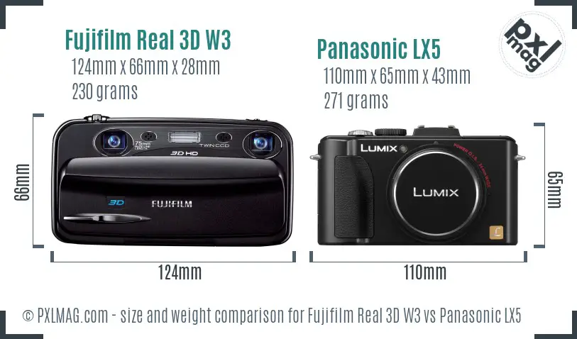 Fujifilm Real 3D W3 vs Panasonic LX5 size comparison