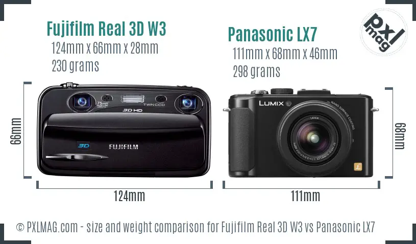 Fujifilm Real 3D W3 vs Panasonic LX7 size comparison