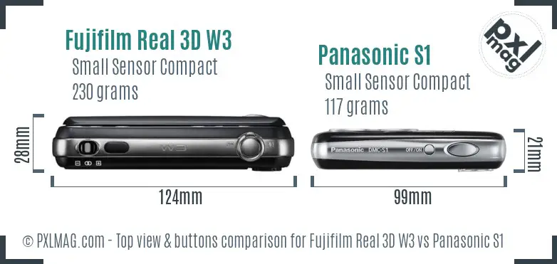 Fujifilm Real 3D W3 vs Panasonic S1 top view buttons comparison