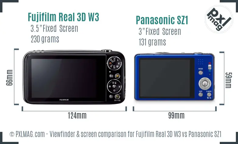 Fujifilm Real 3D W3 vs Panasonic SZ1 Screen and Viewfinder comparison