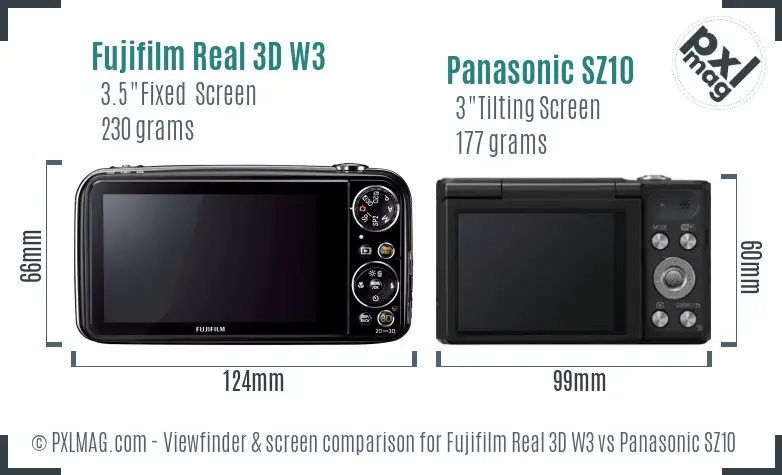 Fujifilm Real 3D W3 vs Panasonic SZ10 Screen and Viewfinder comparison