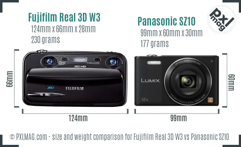 Fujifilm Real 3D W3 vs Panasonic SZ10 size comparison