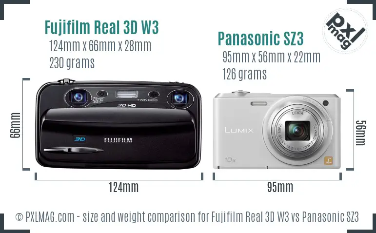 Fujifilm Real 3D W3 vs Panasonic SZ3 size comparison