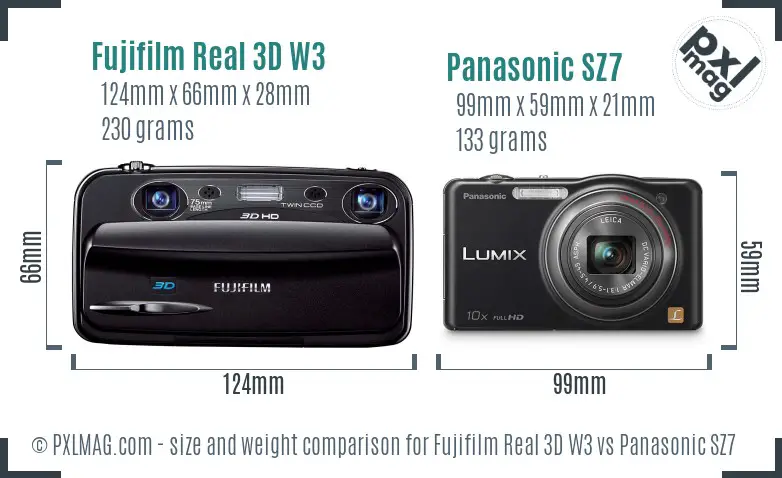 Fujifilm Real 3D W3 vs Panasonic SZ7 size comparison