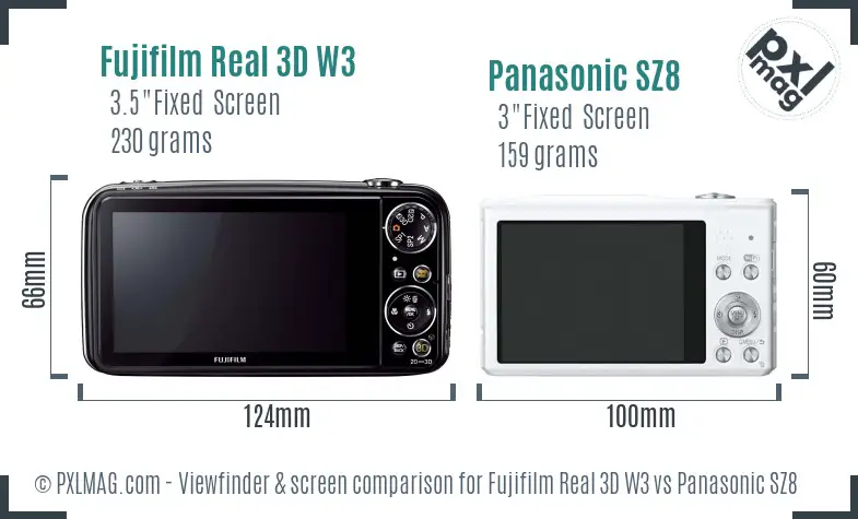 Fujifilm Real 3D W3 vs Panasonic SZ8 Screen and Viewfinder comparison Fujifilm Real 3D W3 vs Panasonic SZ8 Screen and Viewfinder comparison