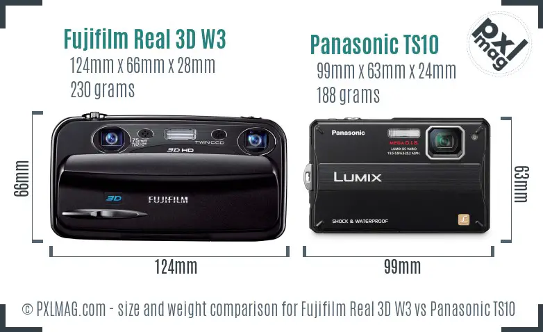 Fujifilm Real 3D W3 vs Panasonic TS10 size comparison
