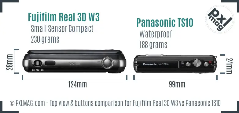 Fujifilm Real 3D W3 vs Panasonic TS10 top view buttons comparison