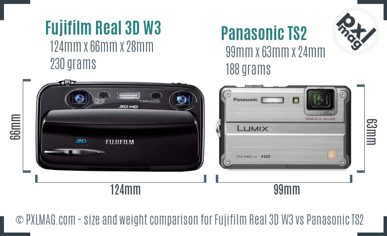 Fujifilm Real 3D W3 vs Panasonic TS2 size comparison
