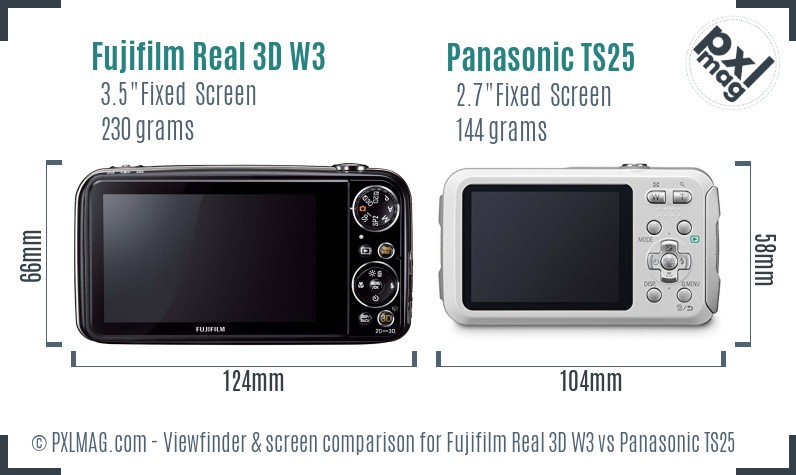 Fujifilm Real 3D W3 vs Panasonic TS25 Screen and Viewfinder comparison