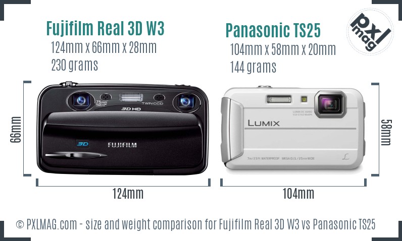 Fujifilm Real 3D W3 vs Panasonic TS25 size comparison