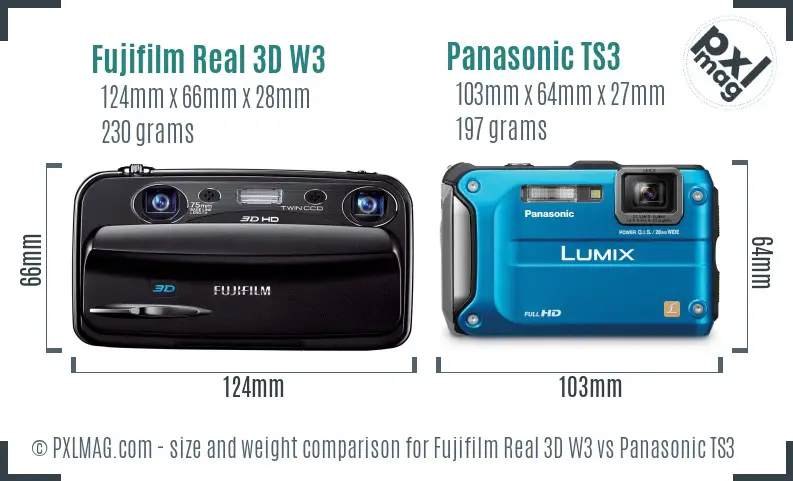 Fujifilm Real 3D W3 vs Panasonic TS3 size comparison