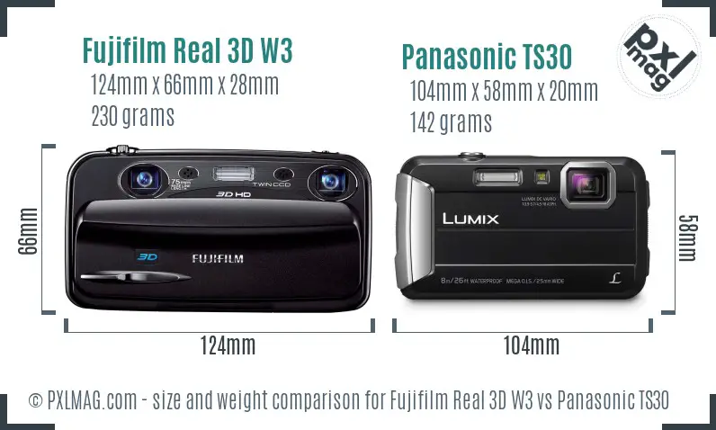 Fujifilm Real 3D W3 vs Panasonic TS30 size comparison