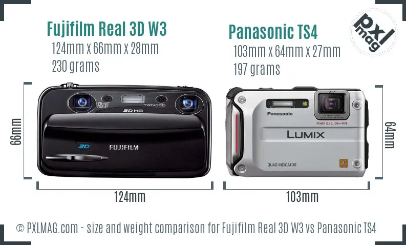 Fujifilm Real 3D W3 vs Panasonic TS4 size comparison
