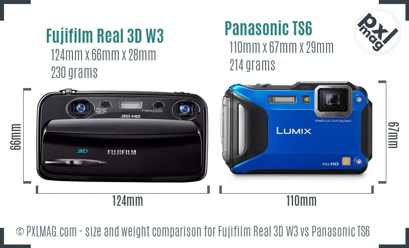 Fujifilm Real 3D W3 vs Panasonic TS6 size comparison