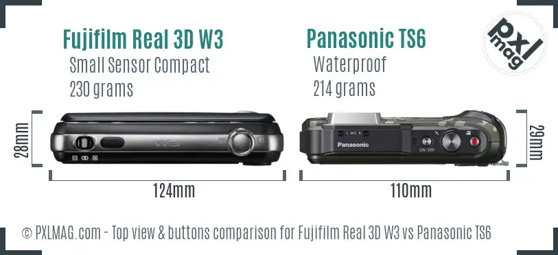 Fujifilm Real 3D W3 vs Panasonic TS6 top view buttons comparison