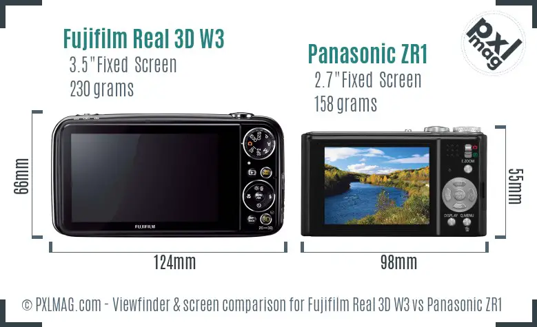 Fujifilm Real 3D W3 vs Panasonic ZR1 Screen and Viewfinder comparison