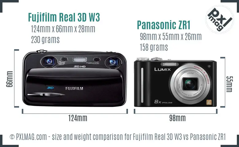 Fujifilm Real 3D W3 vs Panasonic ZR1 size comparison