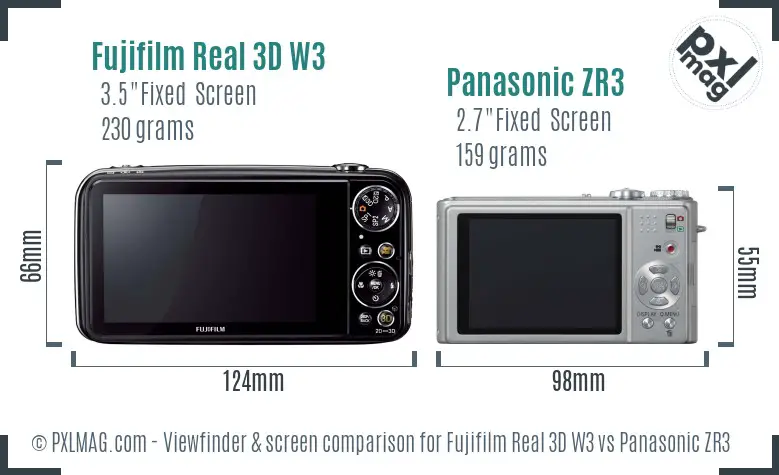 Fujifilm Real 3D W3 vs Panasonic ZR3 Screen and Viewfinder comparison