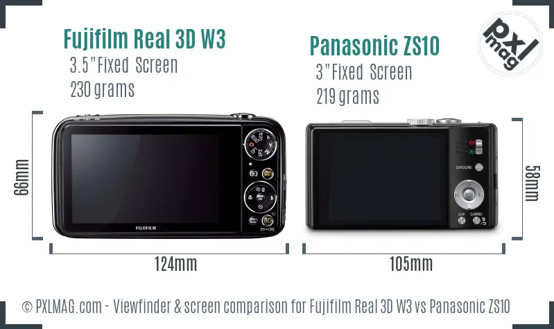 Fujifilm Real 3D W3 vs Panasonic ZS10 Screen and Viewfinder comparison