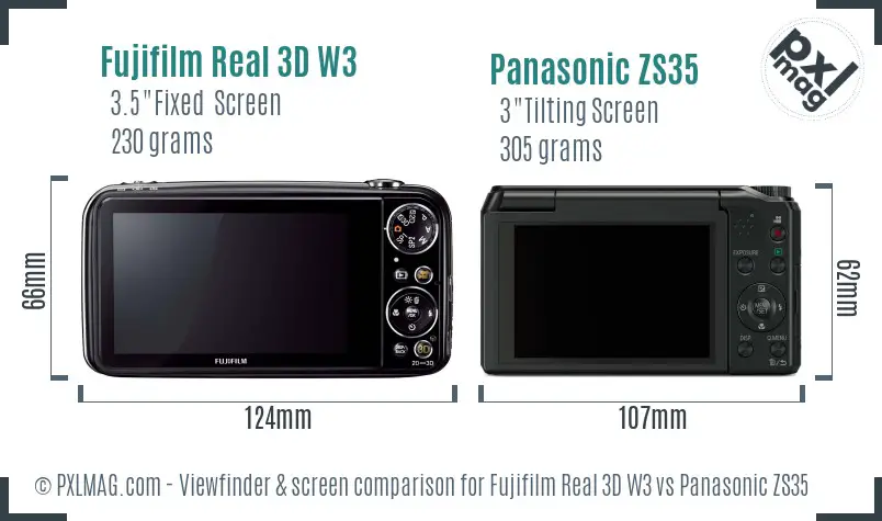 Fujifilm Real 3D W3 vs Panasonic ZS35 Screen and Viewfinder comparison