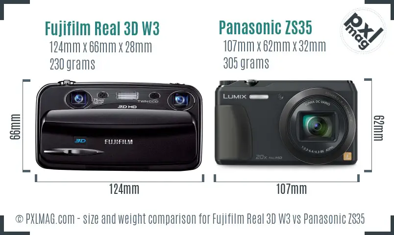 Fujifilm Real 3D W3 vs Panasonic ZS35 size comparison