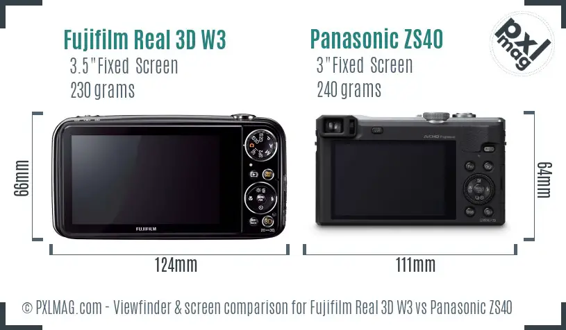 Fujifilm Real 3D W3 vs Panasonic ZS40 Screen and Viewfinder comparison