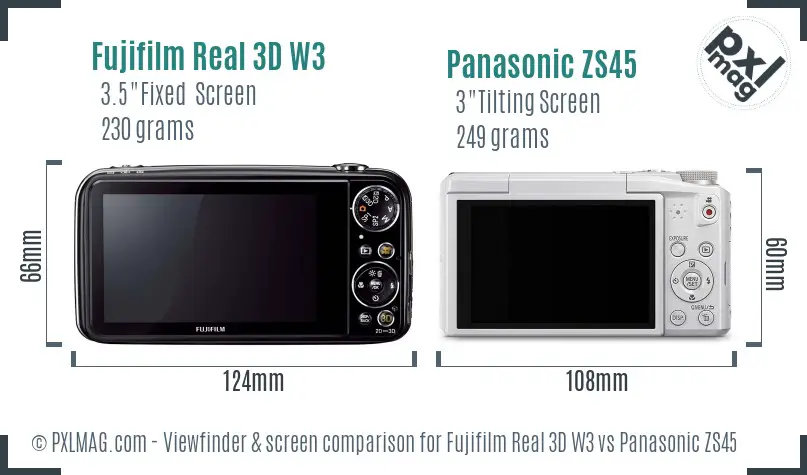 Fujifilm Real 3D W3 vs Panasonic ZS45 Screen and Viewfinder comparison Fujifilm Real 3D W3 vs Panasonic ZS45 Screen and Viewfinder comparison