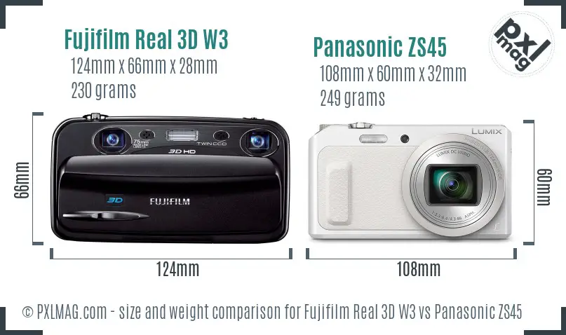 Fujifilm Real 3D W3 vs Panasonic ZS45 size comparison Fujifilm Real 3D W3 vs Panasonic ZS45 size comparison