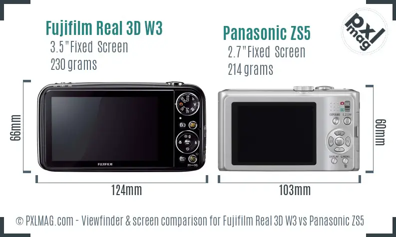 Fujifilm Real 3D W3 vs Panasonic ZS5 Screen and Viewfinder comparison