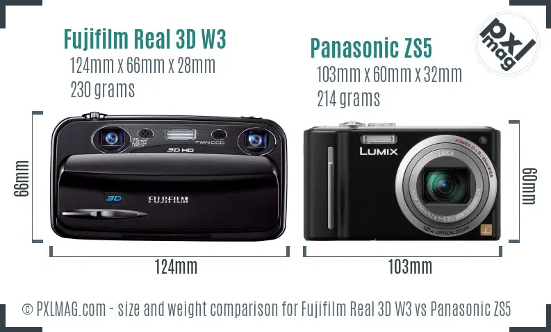 Fujifilm Real 3D W3 vs Panasonic ZS5 size comparison