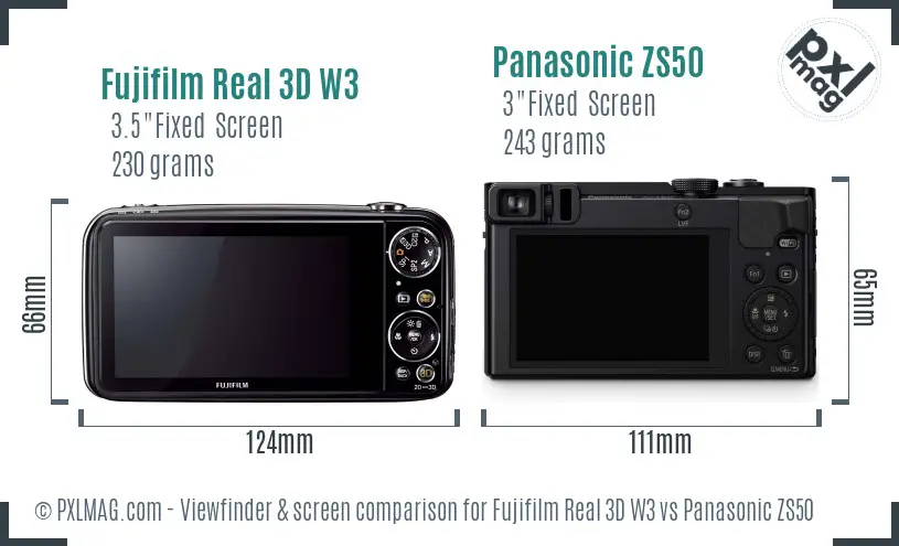Fujifilm Real 3D W3 vs Panasonic ZS50 Screen and Viewfinder comparison Fujifilm Real 3D W3 vs Panasonic ZS50 Screen and Viewfinder comparison