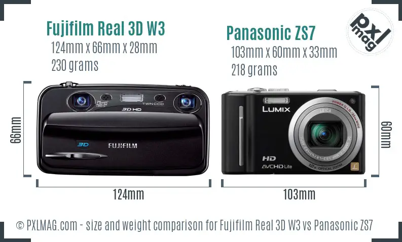 Fujifilm Real 3D W3 vs Panasonic ZS7 size comparison