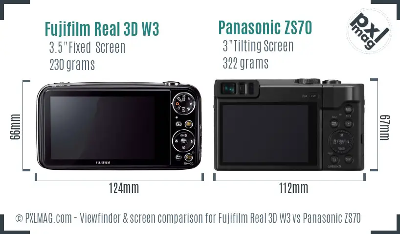 Fujifilm Real 3D W3 vs Panasonic ZS70 Screen and Viewfinder comparison