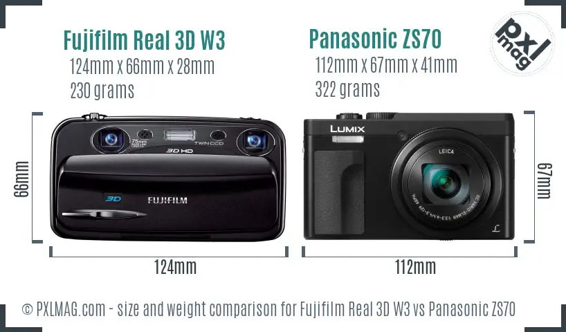 Fujifilm Real 3D W3 vs Panasonic ZS70 size comparison