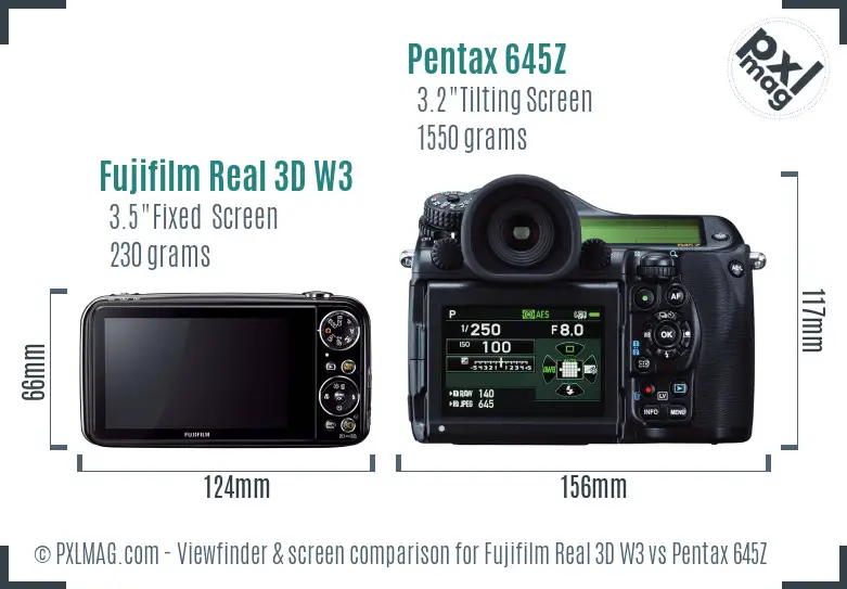 Fujifilm Real 3D W3 vs Pentax 645Z Screen and Viewfinder comparison
