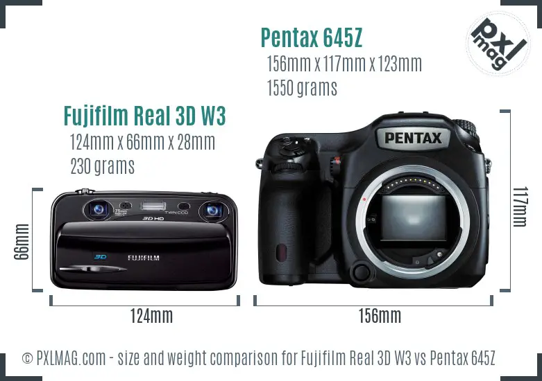 Fujifilm Real 3D W3 vs Pentax 645Z size comparison