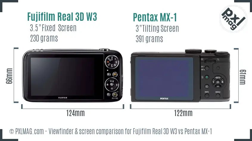 Fujifilm Real 3D W3 vs Pentax MX-1 Screen and Viewfinder comparison