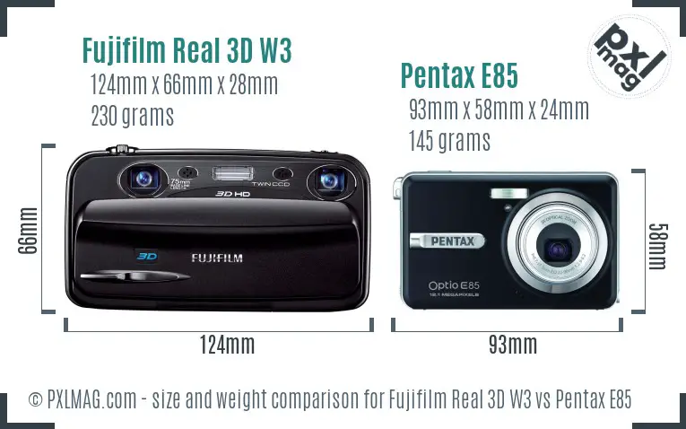 Fujifilm Real 3D W3 vs Pentax E85 size comparison Fujifilm Real 3D W3 vs Pentax E85 size comparison