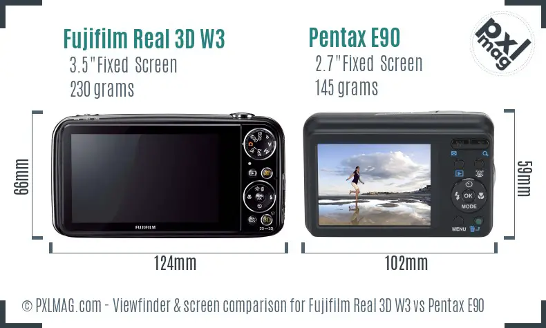 Fujifilm Real 3D W3 vs Pentax E90 Screen and Viewfinder comparison