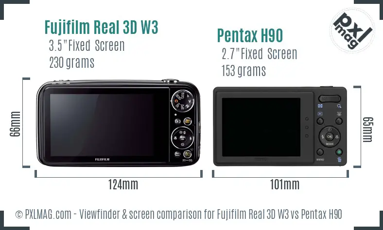 Fujifilm Real 3D W3 vs Pentax H90 Screen and Viewfinder comparison