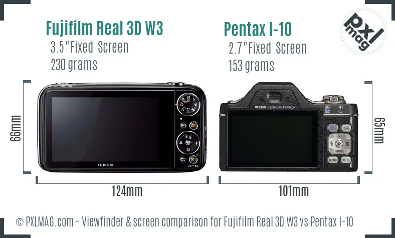 Fujifilm Real 3D W3 vs Pentax I-10 Screen and Viewfinder comparison