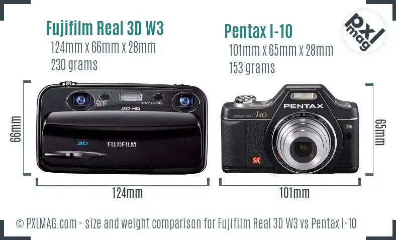 Fujifilm Real 3D W3 vs Pentax I-10 size comparison
