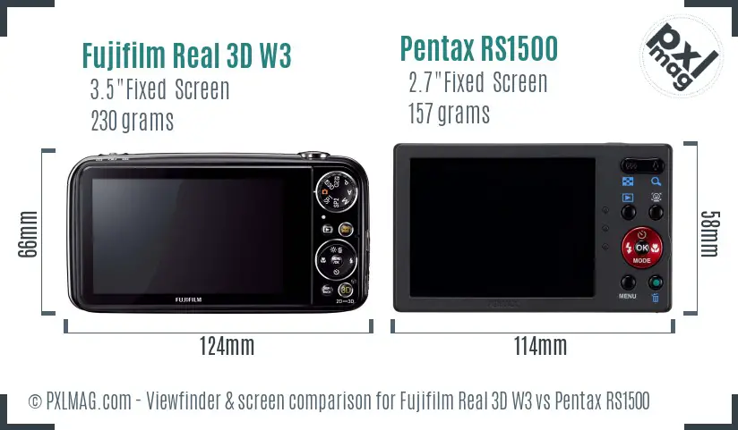 Fujifilm Real 3D W3 vs Pentax RS1500 Screen and Viewfinder comparison