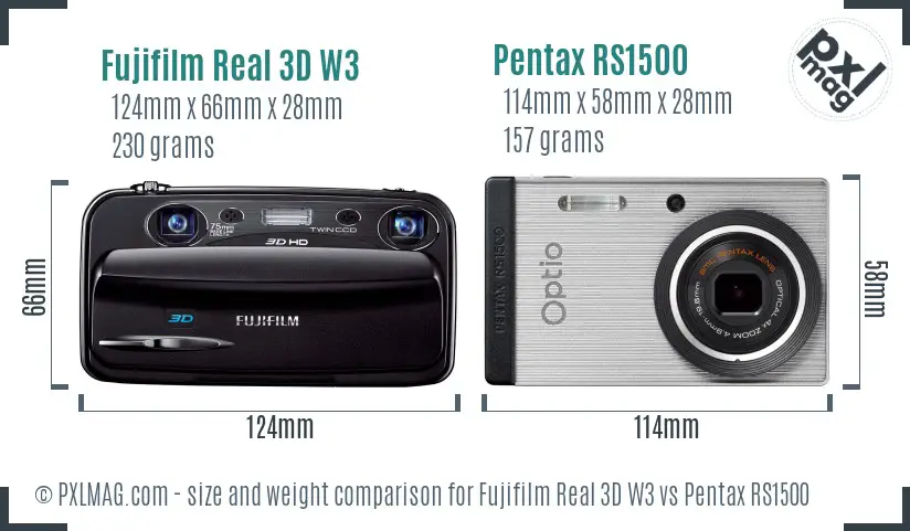 Fujifilm Real 3D W3 vs Pentax RS1500 size comparison