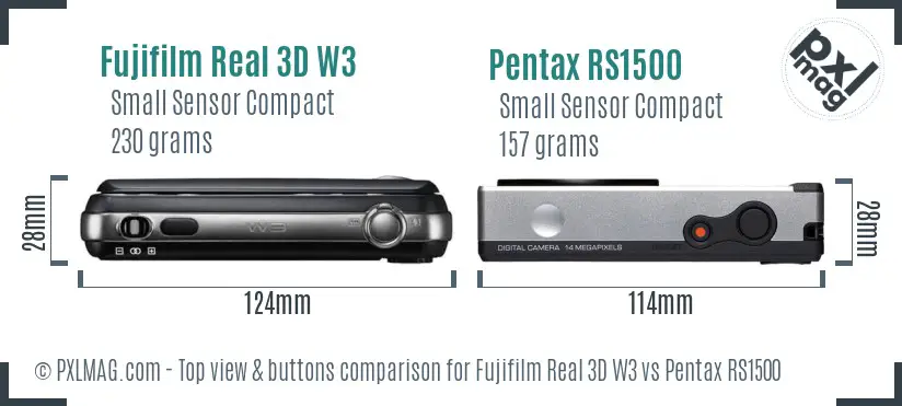 Fujifilm Real 3D W3 vs Pentax RS1500 top view buttons comparison