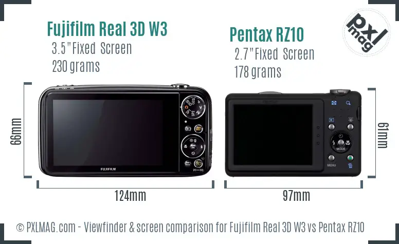 Fujifilm Real 3D W3 vs Pentax RZ10 Screen and Viewfinder comparison